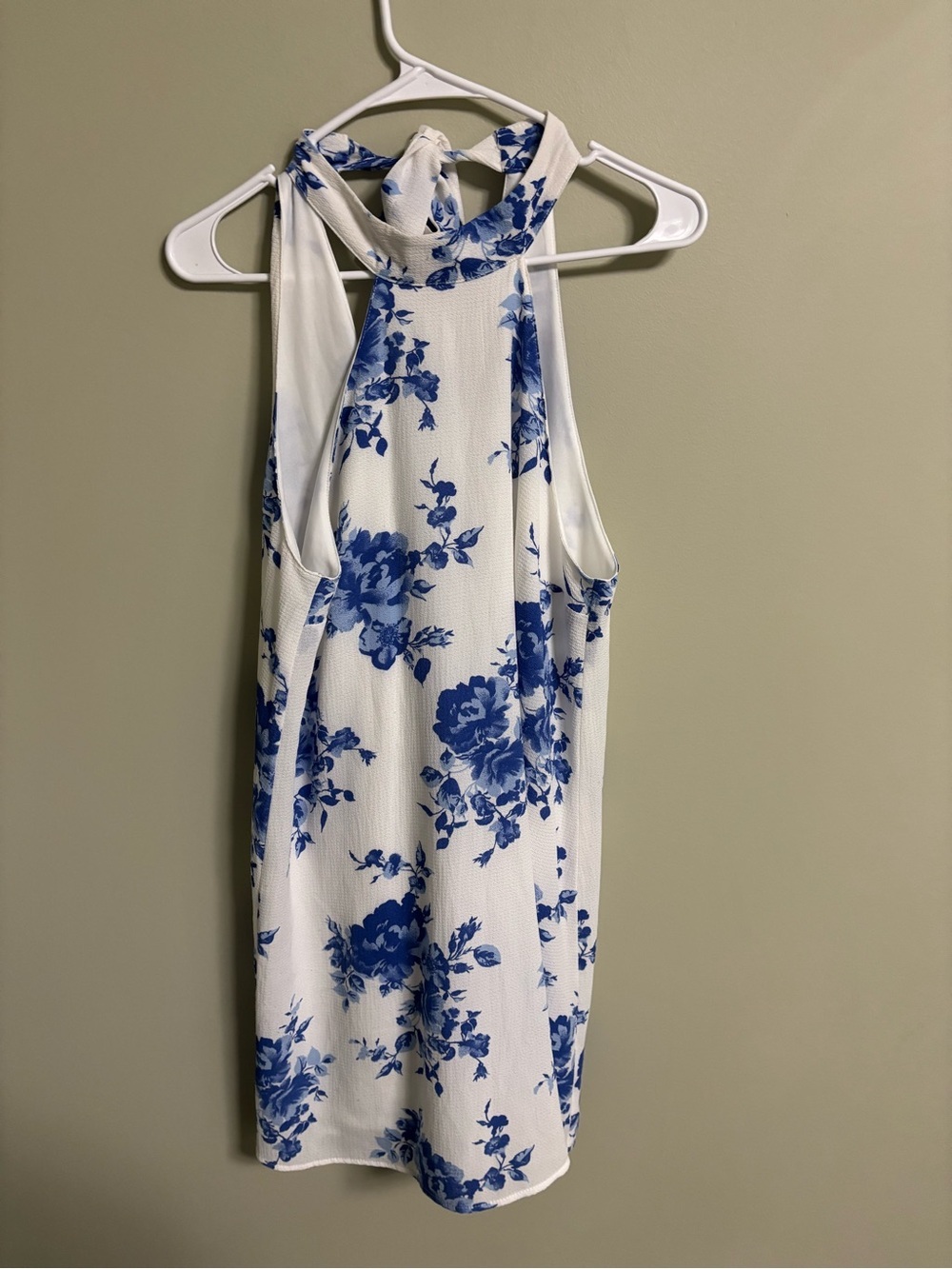 Lulus Darling Dearest Floral Print Swing Dress Size Medium White Blue Halter